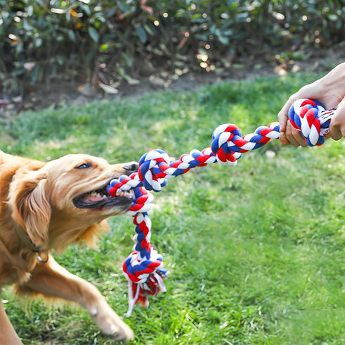 Generic Harmless 94cm Pet Dog Bite Teether Cotton Rope Five Knot Large Dog Teeth Cleaning Deodorizing Anti-Tear Home