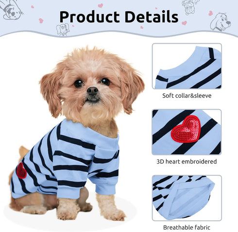 Pet Dog Striped T-Shirt Cotton Vest for Dogs and Cats, Spring Summer Tee Shirt for Small Medium Large Pets, French