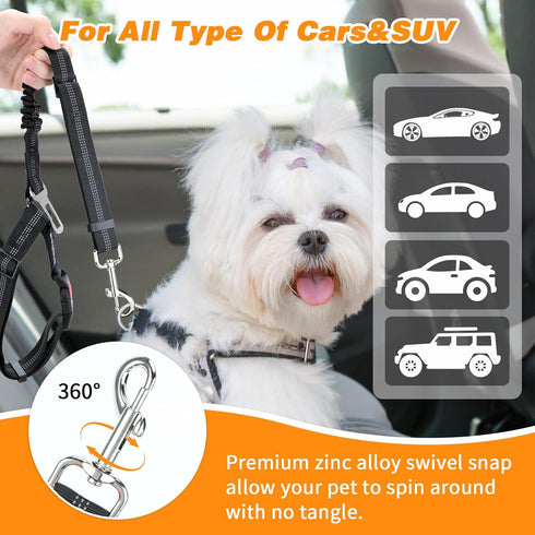(1 Pack) BWOGUE Pet Dog Cat Seat Belt Reflective Car Dog Headrest Restraint Leash Elastic Buffer Bungee Adjustable