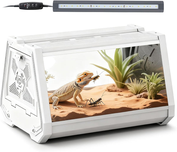 TIMBERHIDE Smart Lighting Reptile Terrarium with Timer & Dual-Mode LED/UVB - Adjustable Brightness