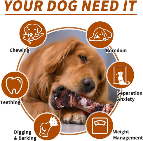 Dog Toys for Aggressive Chewers - Long-Lasting Nylon Chew Bones, Indestructible Toys for Medium to Large Breeds, Teething Toys to Keep Them Busy (Brown)