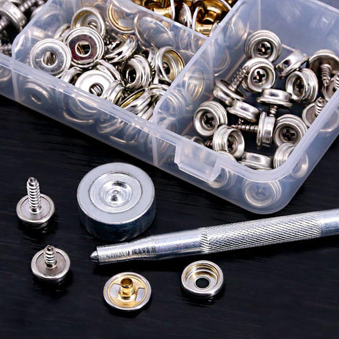 Swpeet 120Pcs Silver Fastener Screw Snaps with 1Pcs Snap Setting Tool Kit for Furniture Canvas Fabric Boats