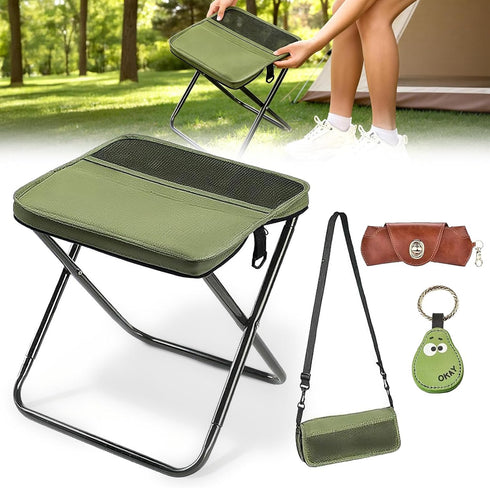JELUTRIC Portable Folding Stool,9.5 Inch Lightweight Handy Collapsible Camping Stool 350LB, Convertible Satchel