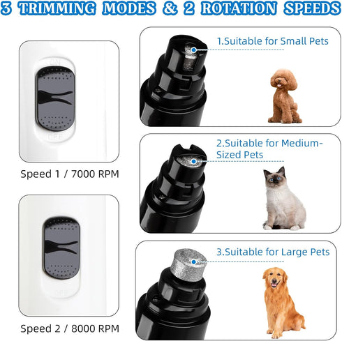 ONRSV 2-Speed Trimmer, Silent Groom Pro Nail Grinder, Rechargeable Quiet Dog Nail Gentle Electric Pet Nail Grinder Tool