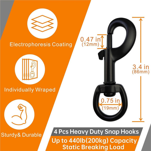 Garwor 3/4" Heavy Duty Swivel Snap Hooks Black Electrophoresis Coating, 4Pcs Dog Leash Clips Trigger Snaps Dog Leash Hook Key Chain for Linking Pet Leash Flag Hooks