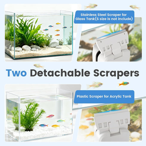 2 0.45-0.66 inch AQQA Aquarium Magetic Glass Cleaner Brush with Detachable Scrapers Floating Fish Tank Cleaning Tools