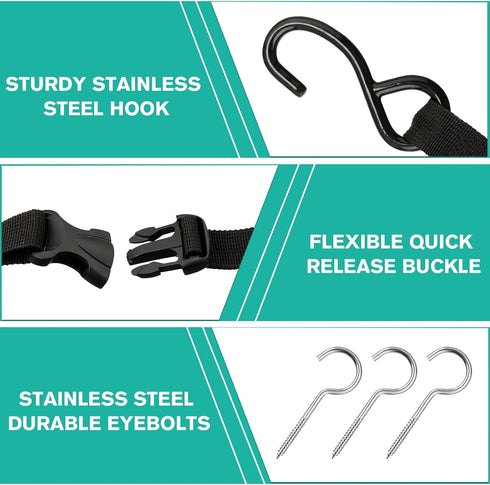 JaGely 4 Pcs Double Kayak Storage Straps System Adjustable Wall Hanging Storage Strap with 4 Hook Bolt Kayak Hoist
