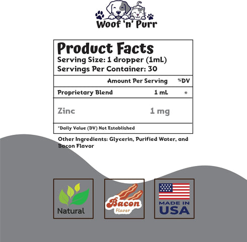 Zinc for Dogs - Dog Zinc Supplement - Helps to Support Healthy Skin, Coat, Immune Health & More - Dog Zinc - Dog Skin and Coat Supplement - Skin and Coat Supplement for Dogs - 1 fl oz - Bacon Flavor