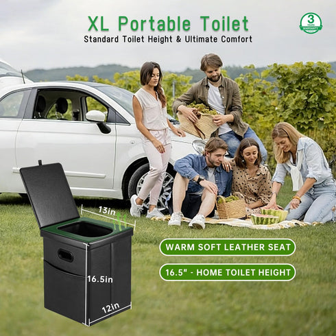 16.5" 190lbs Commode Panmout XL Portable Toilet for Camping, Foldable Travel Toilet for Adults with Cushioned Seat