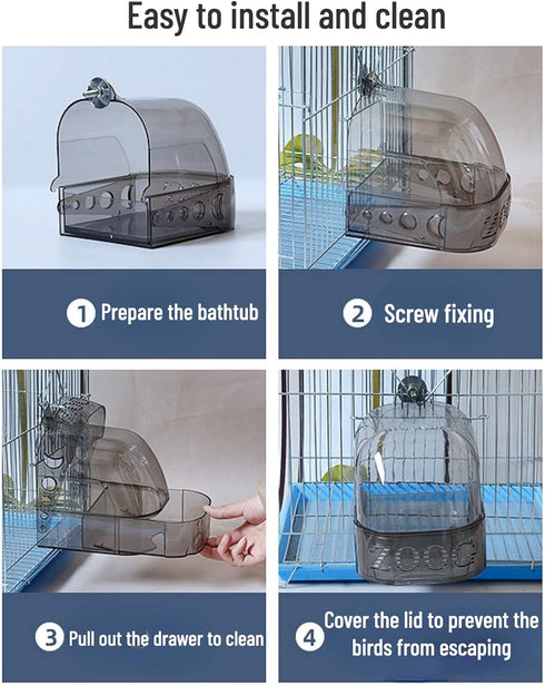 Bird Bath Cage, Cleaning Pet Supplies Cockatiel Bird Clear Bathtub with Bottom Drawer for Little Birds