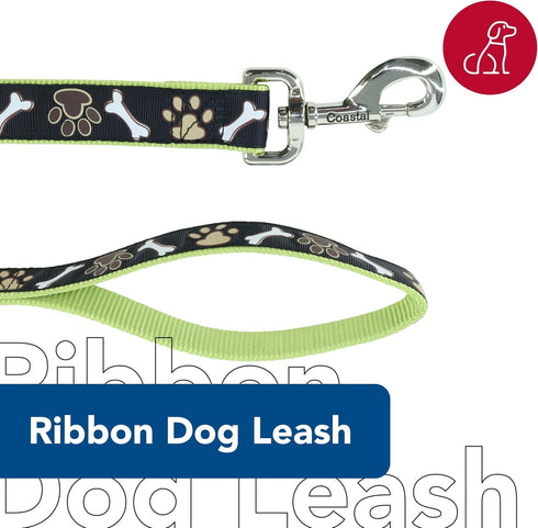 Coastal Pet Ribbon Dog Leash - Contemporary Stylish Look - Durable Fade-Resistant Nylon Material - Perfect for Dogs Brown Paws & Bones, 1" x 4'