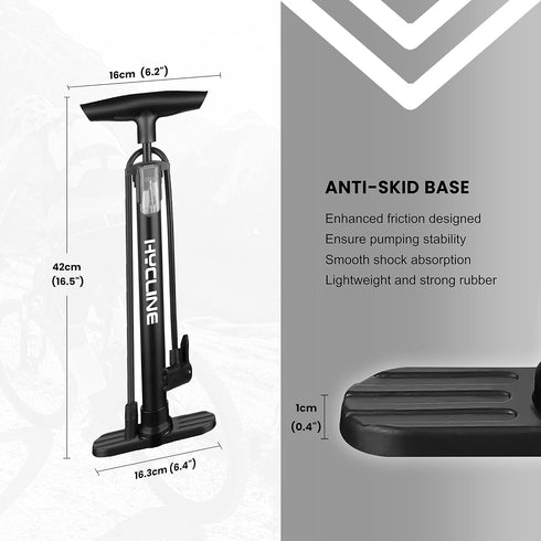 Hycline Portable Floor Bike Pump - 150/160 PSI High Pressure Air Pump with Presta and Schrader Valve