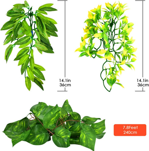 KATUMO 3 PCS Reptile Plants with Suction Cup for Lizards, Geckos, Bearded Dragons, Snake, Hermit Crab Habitat