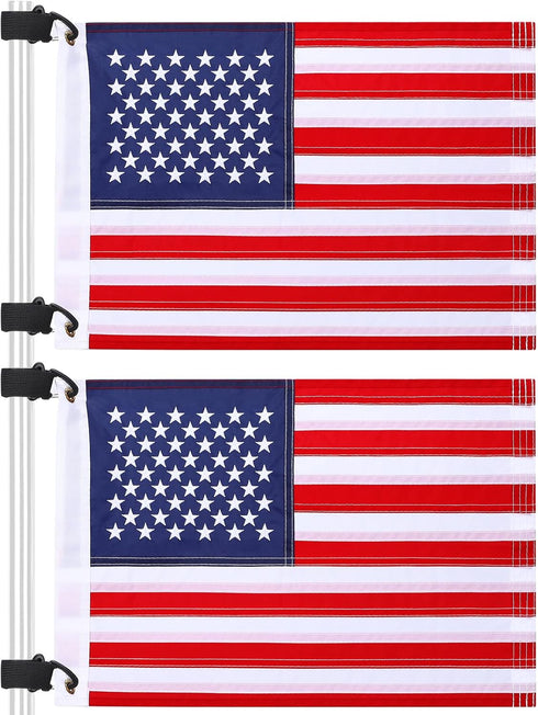 TOBWOLF 2PCS 12" x 18" Golf Cart Flags - Easy Installation Embroidery American Flags with Elastic Strap Bracket