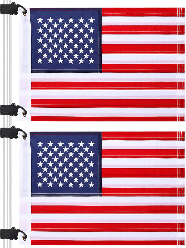 TOBWOLF 2PCS 12" x 18" Golf Cart Flags - Easy Installation Embroidery American Flags with Elastic Strap Bracket