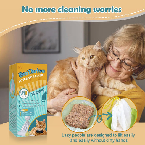 20 Count Cat Litter Liners, Large Drawstring Extra Thick Kitty Litter Box Bags (Medium 31" x 18")