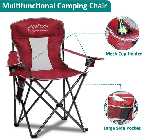 400lbs Outdoor Folding Camping Chair with Cup Holder, Storage Bag, Large Anti-Sink Feet, Capacity, Breathable Mesh