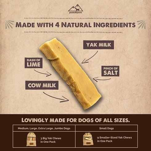 Yak Cheese Dog Treats - Natural Yak Chews from Himalayan Mountains - for Aggressive Chewers - Extra Large, Value Pack 3