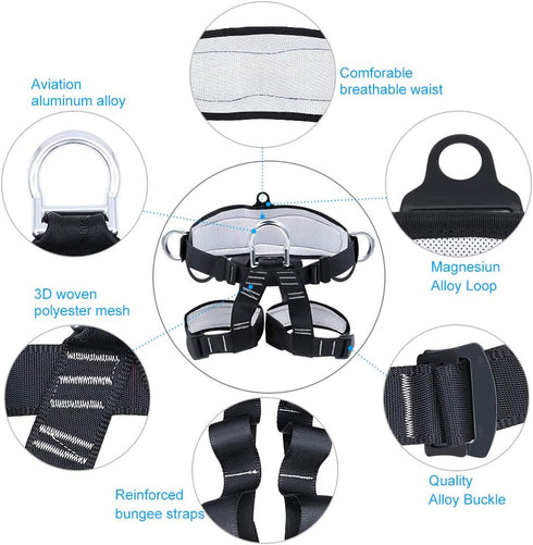 X XBEN Thicken Climbing Harness, Protect Waist Safety Gear, Wider Half Body Harness for Roofing and Climbing