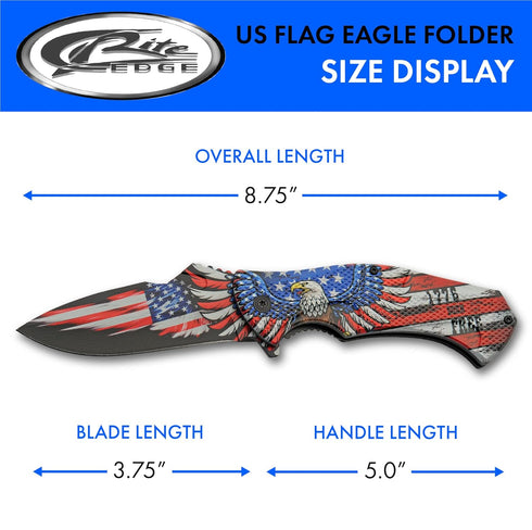 SZCO Supplies 8.75" USA Eagle Flag Assisted Open Folding Knife with Pocket Clip, Red White Blue