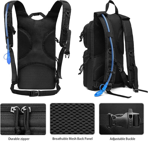 MOSISO Tactical Hydration Pack Backpack with 3L Bladder & Elastic Cord Strap for Outdoor Sports, Black