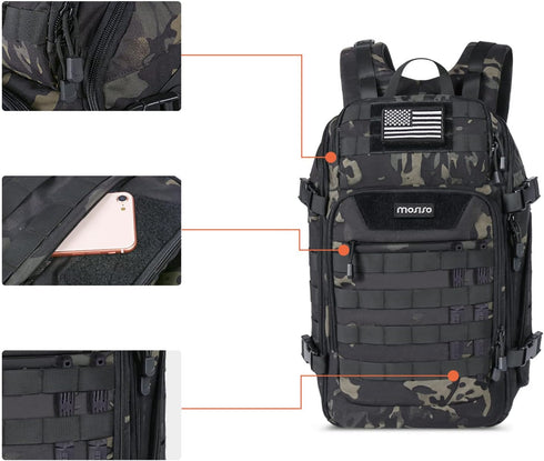 MOSISO 30L Tactical Backpack, Military Daypack with USA Flag Patch & USB Charging Port, Night Camouflage
