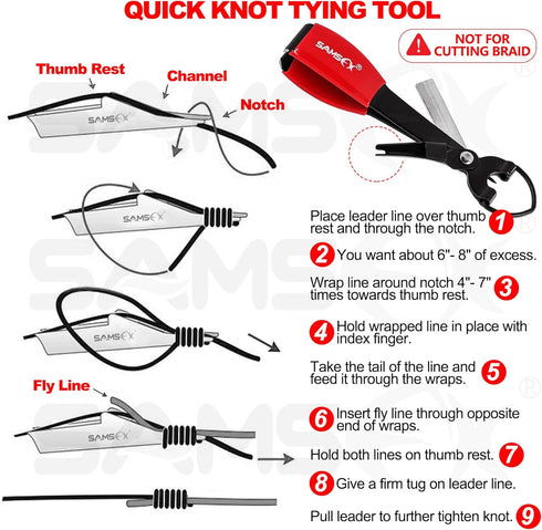 SAMSFX Fishing Knot Tying Tool, Multifunctional Fly Fishing Nippers, Quickly Tie Fishing Knots for Hooks, Lures and
