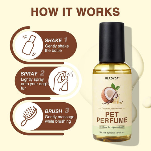 4.06 oz Dog Cologne & Pet Perfume Long-Lasting Coconut & Vanilla Scent | Alcohol-Free Deodorizing Spray for Dogs