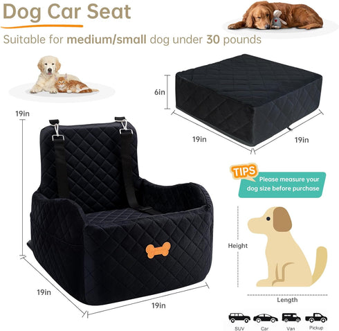 KEELUXE 2 30lb 2 Dog Car Seat for Small Dogs, Dog Booster Seat Filling in Thick Memory Foam with Safety Leashes