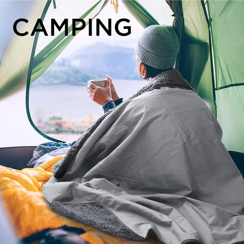 Tirrinia Outdoors Waterproof Throw Blanket, Sherpa Fleece Windproof Mat for Camping, Picnic, Traveling