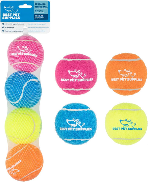 Best Pet Supplies Squeaky Tennis Toys for Dogs, 4-Pack Heavy-Duty Interactive Toys