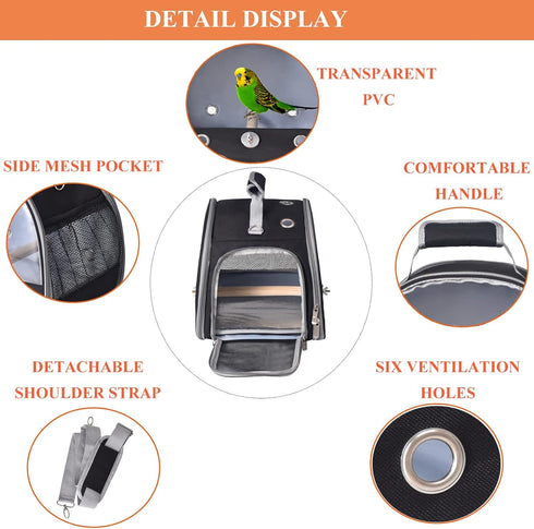 Bird Carrier Travel Cage with Stand, Small Bird Travel Cage for Parrot, Small Bird carrier for Travel Parakeet Carrier with Shoulder Strap, Bird Cages for Parakeets (Black)