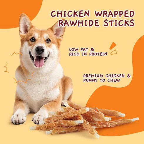 6 oz Jungle Calling Dog Treats, Chicken Wrapped Rawhide Sticks for Dogs, Delicious and Nutritious Training Reward
