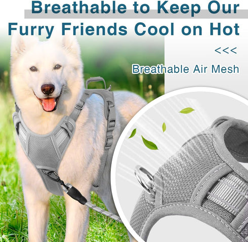 BARKBAY No Pull Dog Harness with ID Tag Pocket - Heavy Duty, Reflective, Easy Control for Large Dogs (Grey, M)