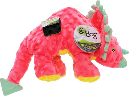 goDog Dinos Frills Squeaky Plush Dog Toy - Large Pink with Chew Guard Technology