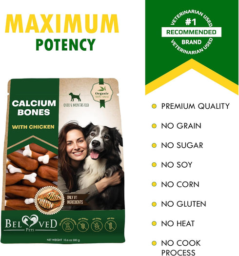 Dog Chew Treats Calcium Bones Wrapped Chicken & Rawhide Free - Grain Free Snacks for Training Dogs