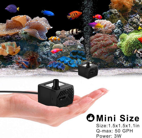 PULACO 50GPH Mini Submersible Water Pump, 3W for Aquariums, Fish Tank, Pond, Fountain