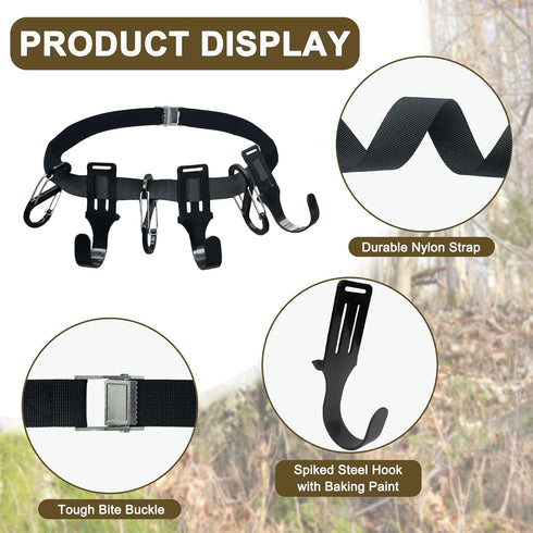 Tree Stand Straps Bow Hanger with Metal Hooks, High Loading Gear Hanger for Hunting, Hiking, Camping