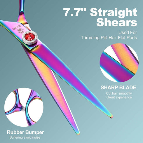 7 Inch 5-in-1 Set, GLADOG Professional Dog Grooming Scissors Kit, Titanium Coated Pet Grooming Shears Heavy Duty
