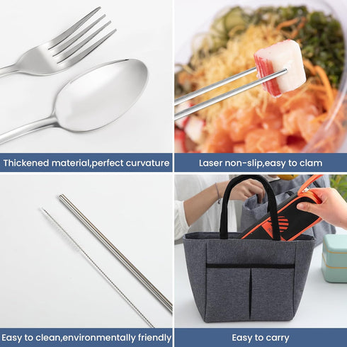 Portable Travel Cutlery Set, 18/8 Stainless Steel Reusable Fork, Spoon, and Knife for Camping