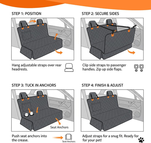 ARGNOOR 600D Hammock Dog Car Seat Cover with Free Poop Bags, Waterproof Car Seat Protector, Dog for Cars with Seatbelt