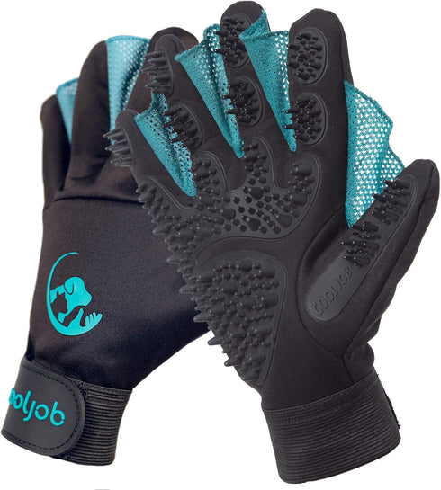 COOLJOB Pet Grooming Gloves, Reusable Washable Cleaning Brush, Hair Remover for Dogs, Cats, Horses, Medium, Blue Black