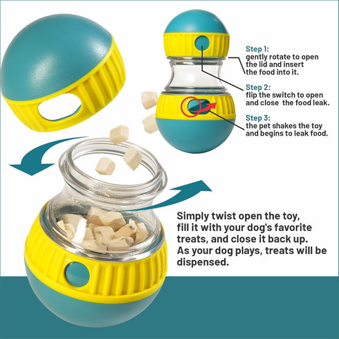 Interactive Dog Treat Puzzle, Dispenser with Button, Puppy and Medium Dog Toy, Feeder for Boredom