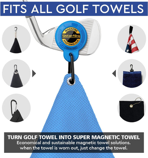 Magnetic Clip for Golf Towel, Removable Industrial Magnetic Accessories for Strong Hold to Golf Carts or Clubs (2, Blue)