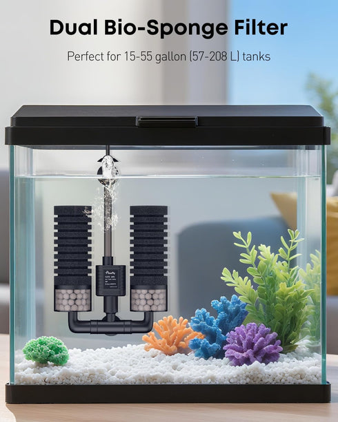 5 80 15-55 Pawfly Aquarium Sponge Filter, W Submersible Small Aquarium Filter, GPH Fish Tank Filter with Water Pump