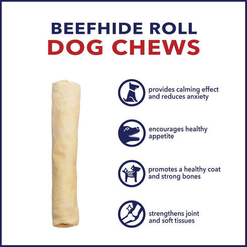 Pet Factory 100% Made in USA Beefhide 8" Rolls Dog Chew Treats - Natural Flavor, 15 Count/1 Pack