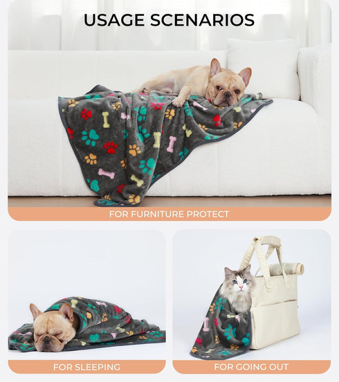 1 Pack 6 Blankets, Soft Fluffy Fleece Pet Blanket, Cute Print Design for Dog Puppy Kitten, Small (23"x16")
