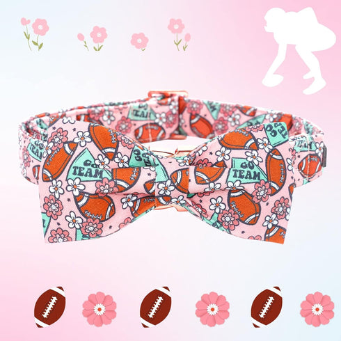 Rugby Dog Collar with Flower Bows, Adjustable Bowtie Pet Collar for X-Small Dogs