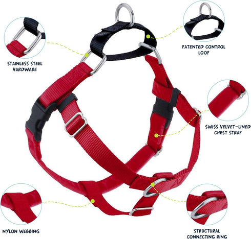 2 Hounds Design Freedom No Pull Dog Harness, Adjustable, Comfortable Control, Fits Small to Large Dogs, Red