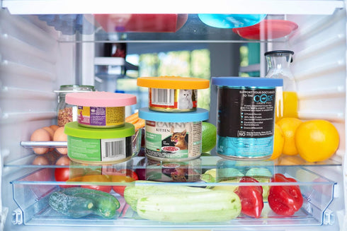 Comtim Pet Food Can Cover - Silicone Can Lids for Dog and Cat Food (Universal Size, Green and Orange)